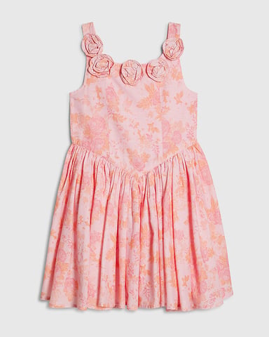 River Island Vestido de niña Rosa Floral Algodón Premium Escote cuadrado