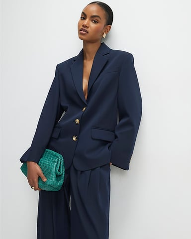River Island Blazer de mujer Azul marino Oversize Manga larga Botón