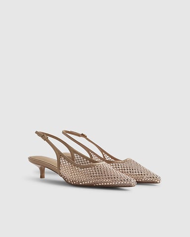 River Island zapatos de salón de mujer Beige con malla de strass y tira trasera