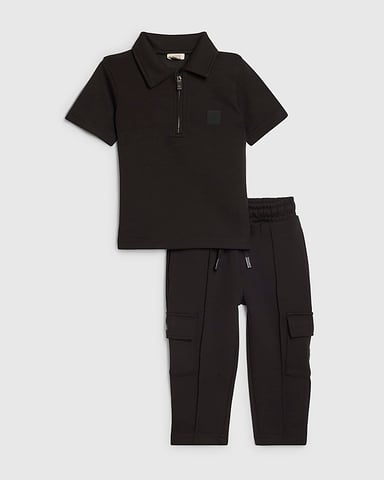 River Island Conjunto de polo y pantalón corto para niño Mini Negro Luminis 2 piezas