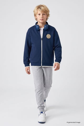 Sudadera juvenil con cremallera y cuello redondo