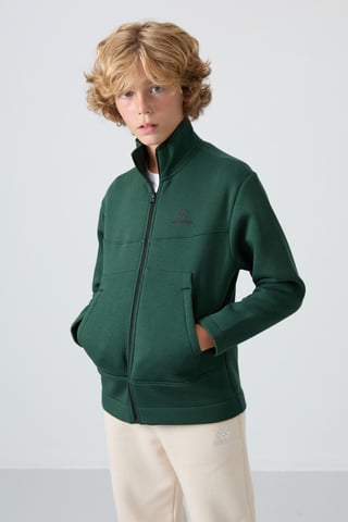 Sudadera juvenil con cuello de cremallera y bolsillo