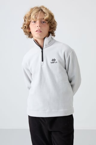 Sudadera juvenil con media cremallera y bordado