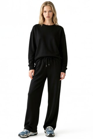 Modal Touch Basic Sudadera y pantalón de pierna ancha, conjunto coordinado de dos piezas