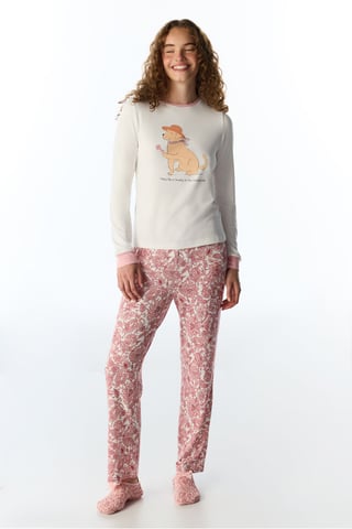 Kırık Countryside Dog Pattern Top de pijama de manga larga