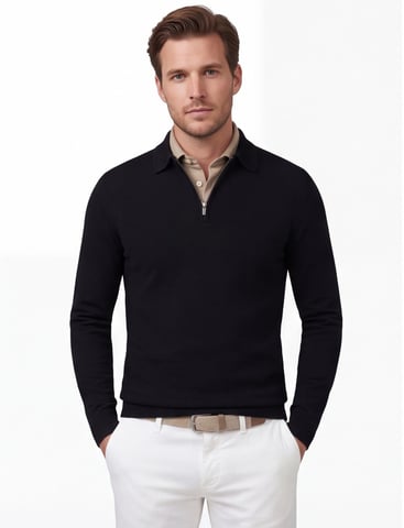 Cavallaro Napoli polo negro de lana merina con cremallera
