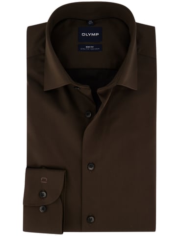 OLYMP Camisa marrón con cuello semi-wide spread