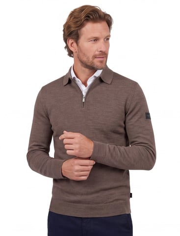 Cavallaro Napoli Polo Marrón de Lana Merina con Cremallera