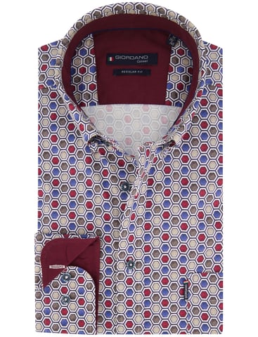 Camisa Giordano burdeos estampada de manga larga