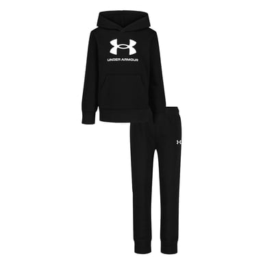 Under Armour Conjunto de sudadera con capucha y joggers para niño con logotipo grande (Negro/Blanco)