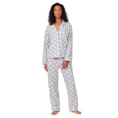 DKNY Conjunto de top de manga larga y pantalón de forro polar, gris con lunares