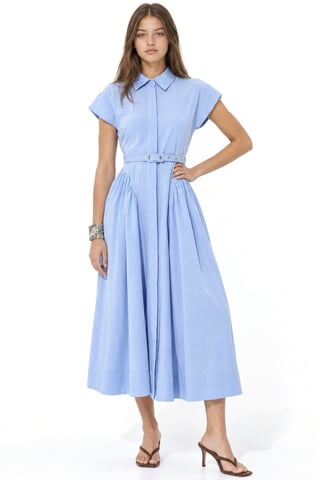 Vestido midi con cinturón y cuello de camisa