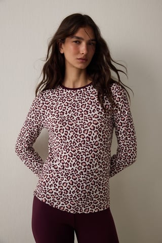 Top de pijama de efecto térmico con estampado de leopardo y manga larga