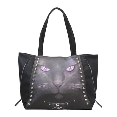 Spiral Bolso tote de piel sintética con gato negro (Negro)