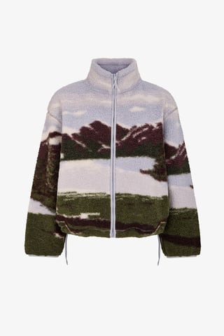 Chaqueta de manga larga de borreguito con estampado de paisaje