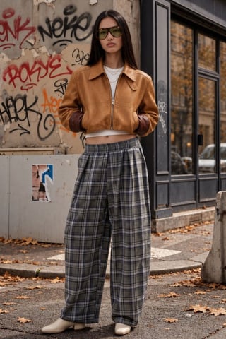 Pantalón de cuadros con cintura elástica y detalle de bolsillos