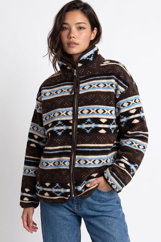 Mixray Sudadera de mujer con cuello de cremallera y estampado geométrico