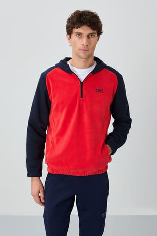 Sudadera de hombre de felpa con bloques de color y media cremallera