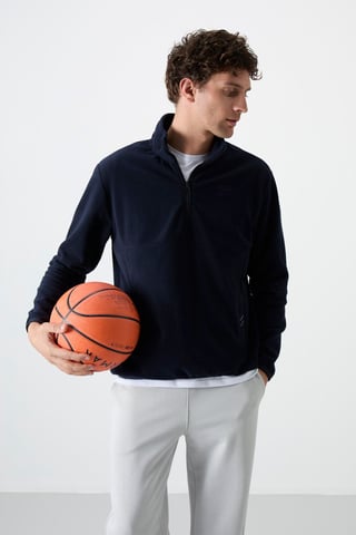 Tommy Life Sudadera de hombre de corte slim con media cremallera de tejido afelpado