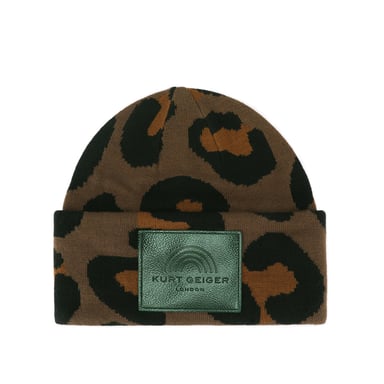 Kurt Geiger London Gorro de punto con vuelta Leopard