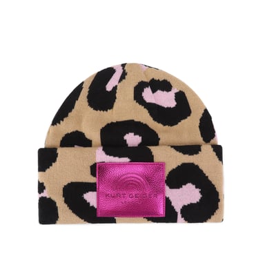 Kurt Geiger London Gorro de punto con vuelta de leopardo