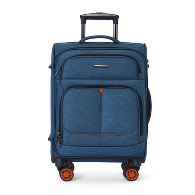 Maleta de cabina de lino azul Soft Shell 56x37x24cm con 8 ruedas