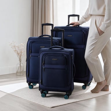 Maleta de poliéster 1680D Soft Shell azul con 8 ruedas y cierre TSA