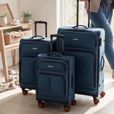 Maleta de lino azul Soft Shell, 8 ruedas, ligera, equipaje de viaje