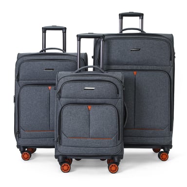 Maleta de viaje ligera de lino negro Soft Shell con 8 ruedas
