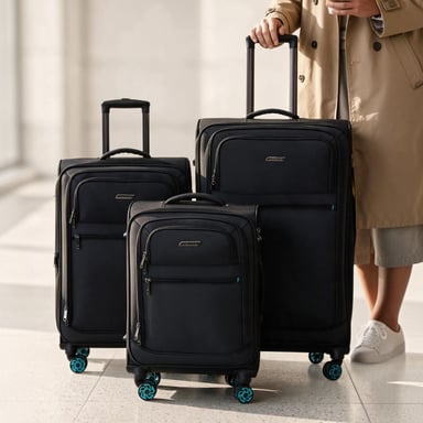 Soft Shell Maleta de poliéster 1680D negra, 8 ruedas, equipaje con cierre TSA