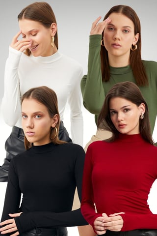 Bipantolon Pack de 4 bodies de mujer con abertura y medio cuello vuelto