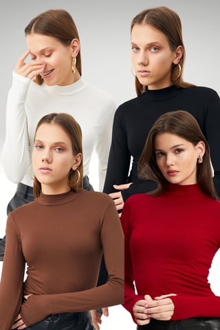 Bipantolon Pack de 4 bodies de mujer con abertura y medio cuello vuelto