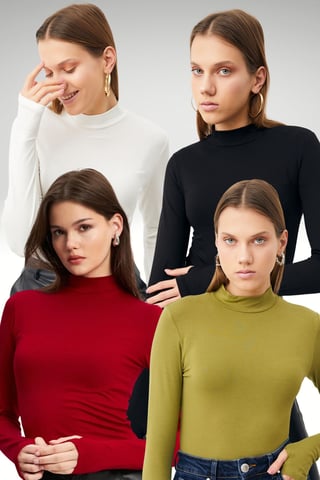 Bipantolon pack de 4 bodies de mujer con abertura y medio cuello alto