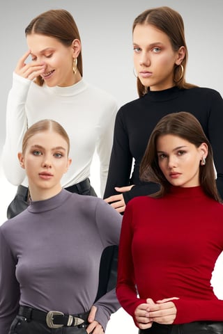 Bipantolon Pack de 4 bodies de mujer con abertura y medio cuello alto