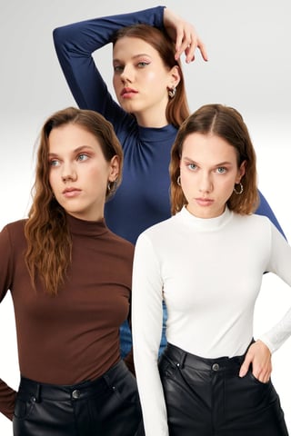 Pack de 3 bodies de cuello alto y corte slim para mujer