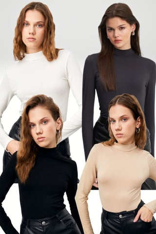 Bipantolon Pack de 4 bodies de cuello alto para mujer de corte ajustado