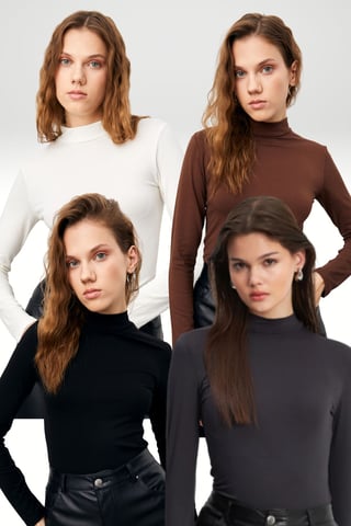 Bipantolon Pack de 4 bodis de cuello alto de mujer de corte slim