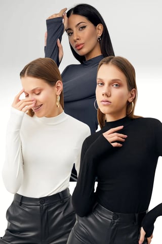 Bipantolon Pack de 3 bodies de mujer de corte Slim Fit con cuello vuelto bajo