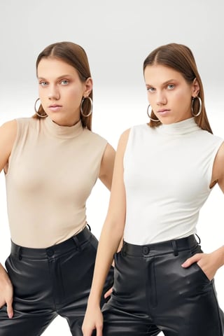 Bipantolon Pack de 2 bodis de mujer sin mangas con cuello alto medio
