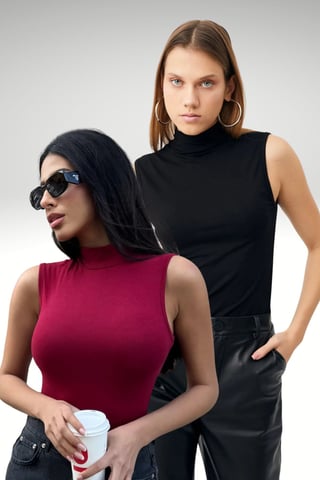 Bipantolon Pack de 2 bodies sin mangas de cuello alto medio para mujer