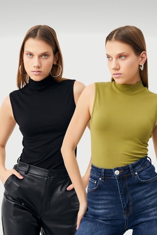 Bipantolon Pack de 2 bodies de mujer sin mangas y con medio cuello alto