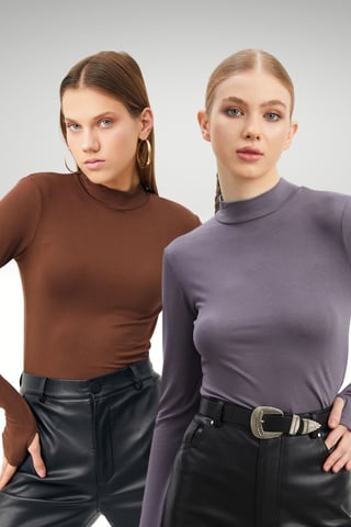 Bipantolon Pack de 2 bodis de mujer con abertura y cuello alto corto