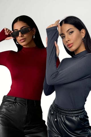 Bipantolon pack de 2 bodies de mujer con abertura y medio cuello alto