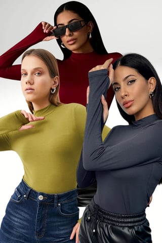 Bipantolon Pack de 3 bodis de mujer de corte slim con cuello vuelto medio