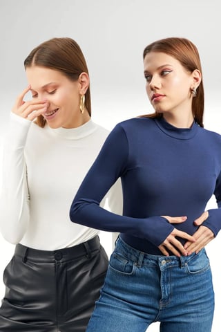 Bipantolon Pack de 2 bodies de mujer con cuello alto medio y aberturas