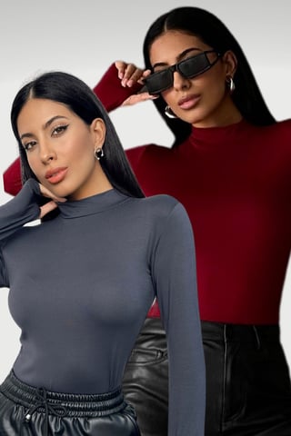Bipantolon Pack de 2 bodies de mujer con abertura y medio cuello alto