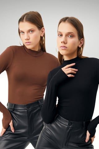 Bipantolon Pack de 2 bodis de mujer con abertura y medio cuello alto