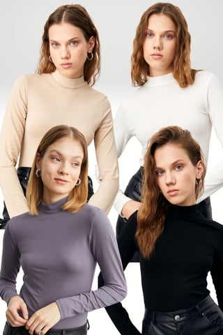 Bipantolon Pack de 4 bodis de cuello alto de mujer de corte slim