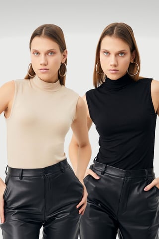 Bipantolon Pack de 2 bodis de mujer sin mangas con medio cuello alto