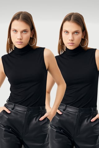 Bipantolon Pack de 2 bodis de mujer sin mangas con cuello vuelto medio